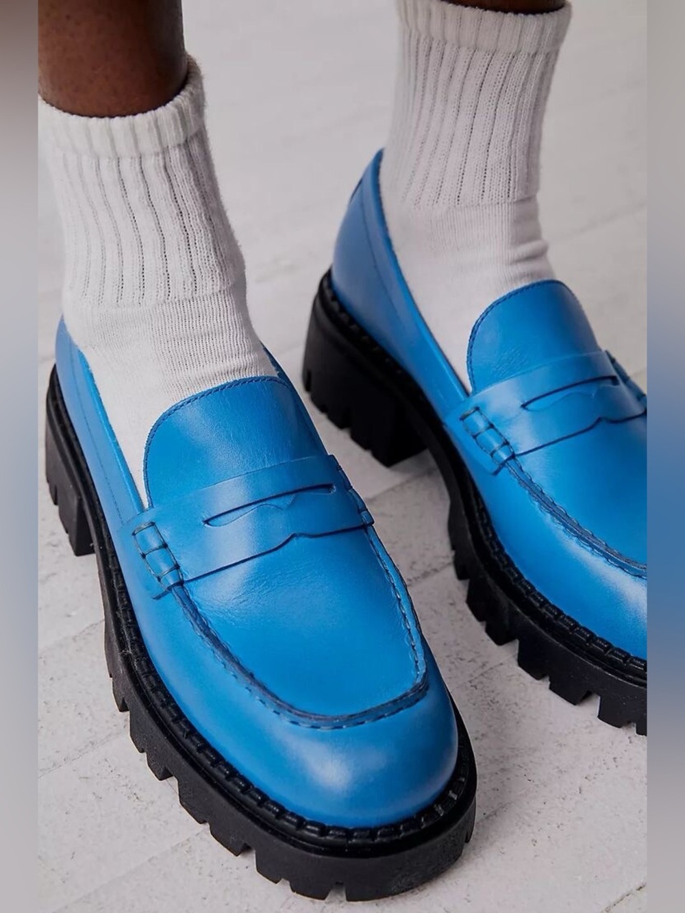 NEW Free People Lyra Lug Sole Loafer/Baywatch Blue/size EU37/US6.5